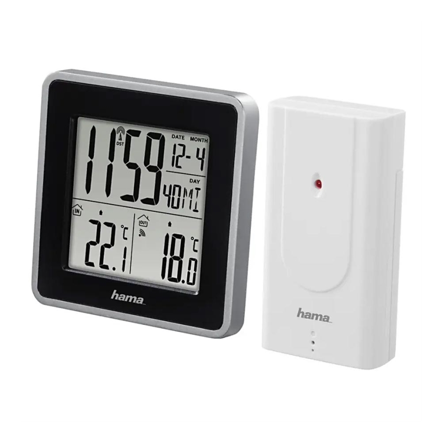 Hama - Estação meteorológica com visor LCD e despertador 2xAA preto/cinzento