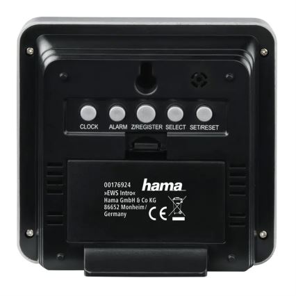 Hama - Estação meteorológica com visor LCD e despertador 2xAA preto/cinzento