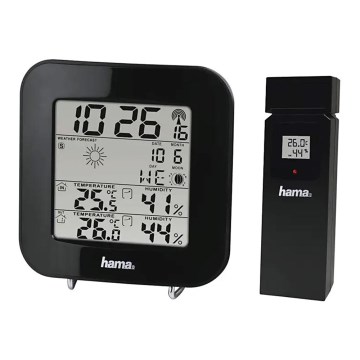 Hama - Estação meteorológica com visor LCD e despertador 2xAA preto