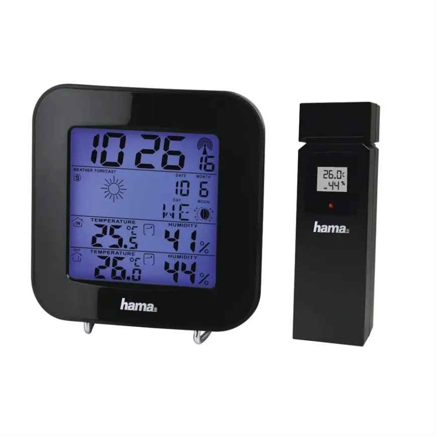 Hama - Estação meteorológica com visor LCD e despertador 2xAA preto
