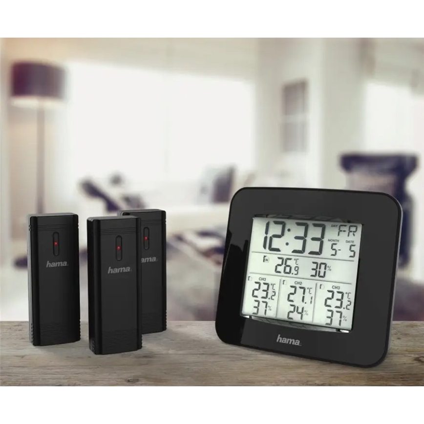 Hama - Estação meteorológica com visor LCD e despertador 3xAAA + 3x sensor 2xAA