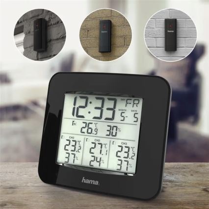 Hama - Estação meteorológica com visor LCD e despertador 3xAAA + 3x sensor 2xAA