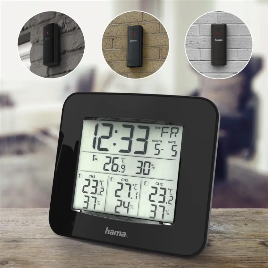 Hama - Estação meteorológica com visor LCD e despertador 3xAAA + 3x sensor 2xAA