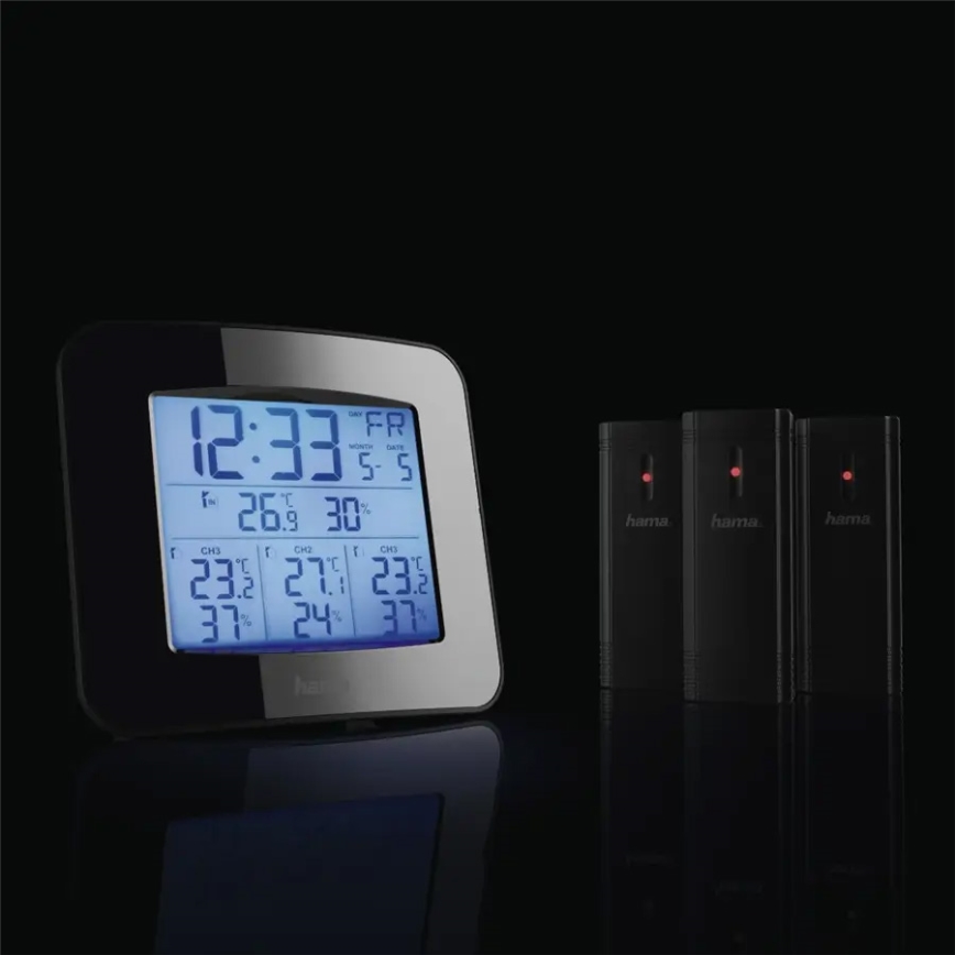 Hama - Estação meteorológica com visor LCD e despertador 3xAAA + 3x sensor 2xAA