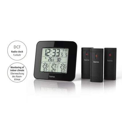 Hama - Estação meteorológica com visor LCD e despertador 3xAAA + 3x sensor 2xAA