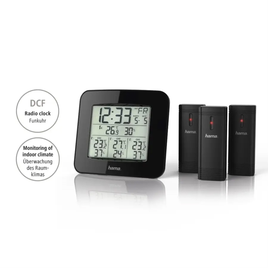 Hama - Estação meteorológica com visor LCD e despertador 3xAAA + 3x sensor 2xAA