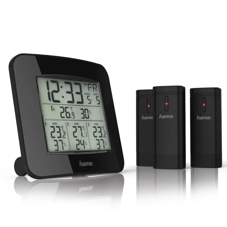 Hama - Estação meteorológica com visor LCD e despertador 3xAAA + 3x sensor 2xAA