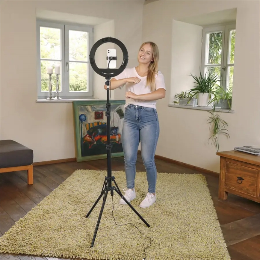 Hama - Iluminação em anel LED com regulação com tripé LED/10W/5V diâmetro 30 cm + controlo remoto