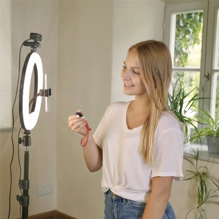 Hama - Iluminação em anel LED com regulação com tripé LED/10W/5V diâmetro 30 cm + controlo remoto