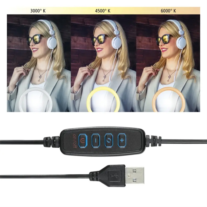 Hama - Iluminação em anel LED com regulação com tripé LED/9,2W/5V diâmetro 26,5 cm + controlo remoto