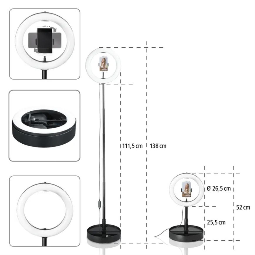 Hama - Iluminação em anel LED com regulação com tripé LED/9,2W/5V diâmetro 26,5 cm + controlo remoto