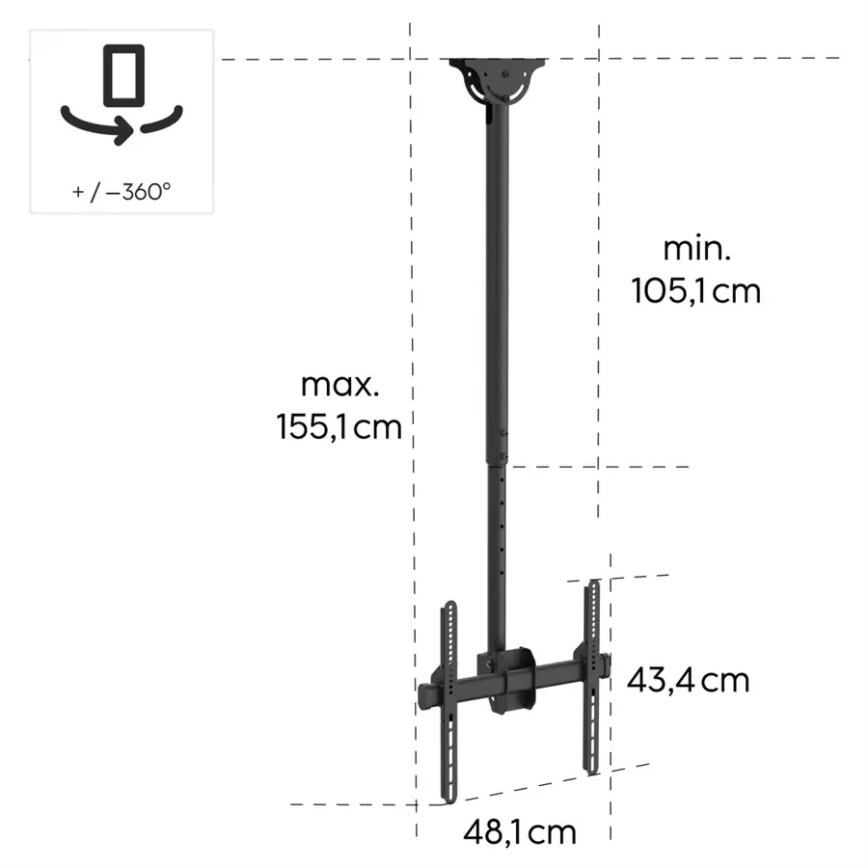 Hama - Suporte de teto para suporte de TV giratório 32-65" preto