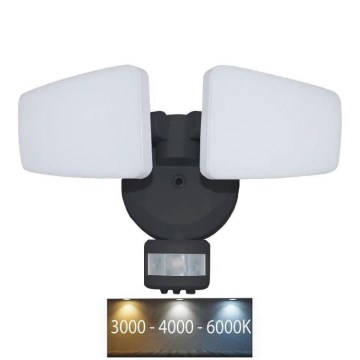 Holofote exterior LED com sensor LED/24W/230V 3000/4000/6000K IP54 preto
