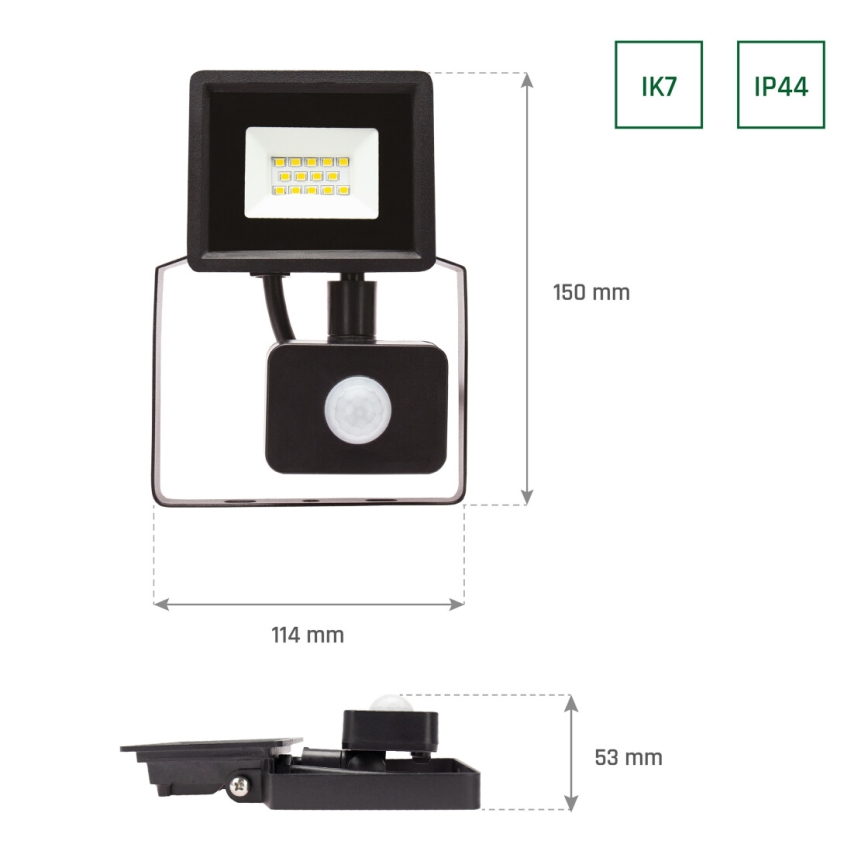 Holofote exterior LED com sensor NOCTIS LUX 3 LED/10W/230V 4000K IP44 preto