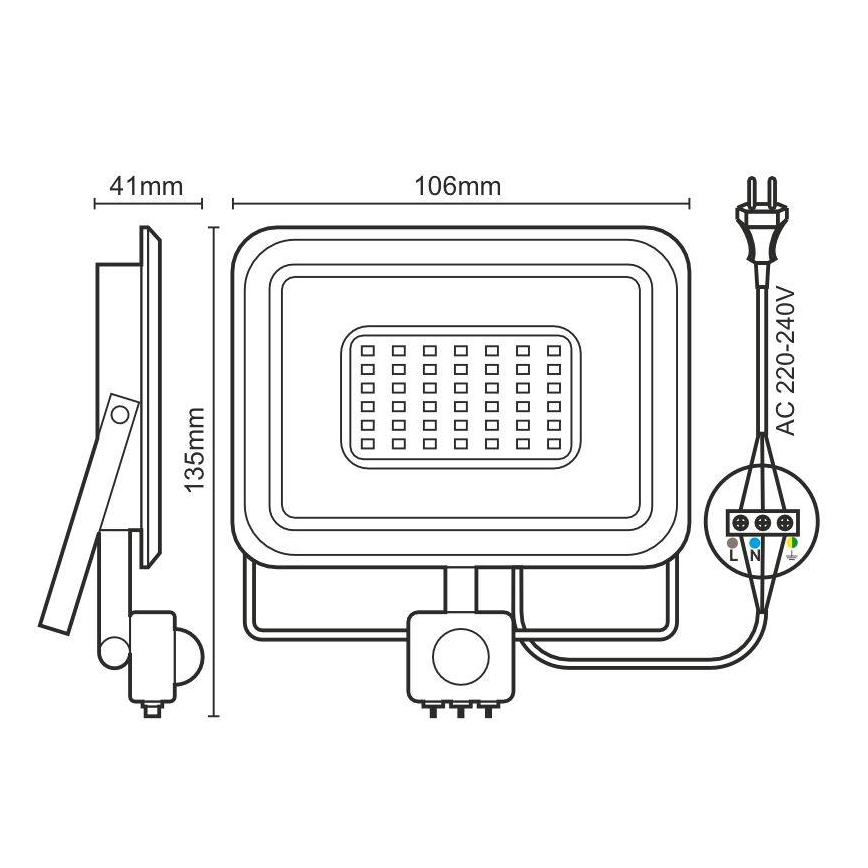 Holofote LED com sensor LED/10W/230V 4000K IP44