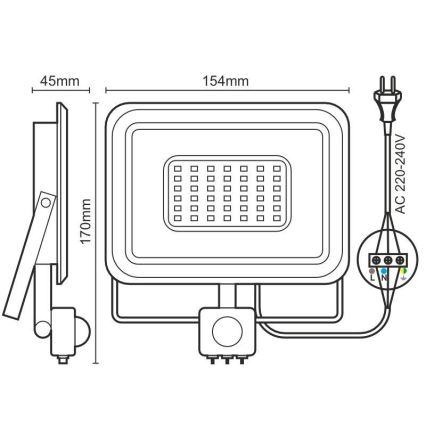 Holofote LED com sensor LED/30W/230V 4000K IP44