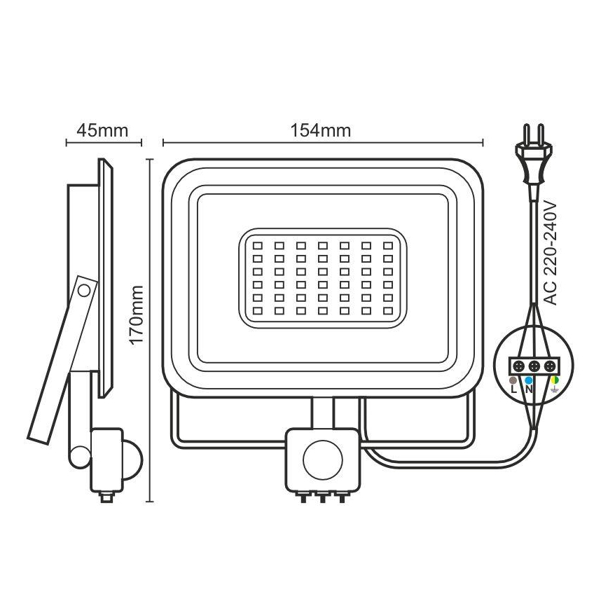 Holofote LED com sensor LED/30W/230V 4000K IP44