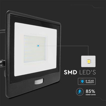 Holofote LED com sensor LED/50W/230V 4000K IP65 preto