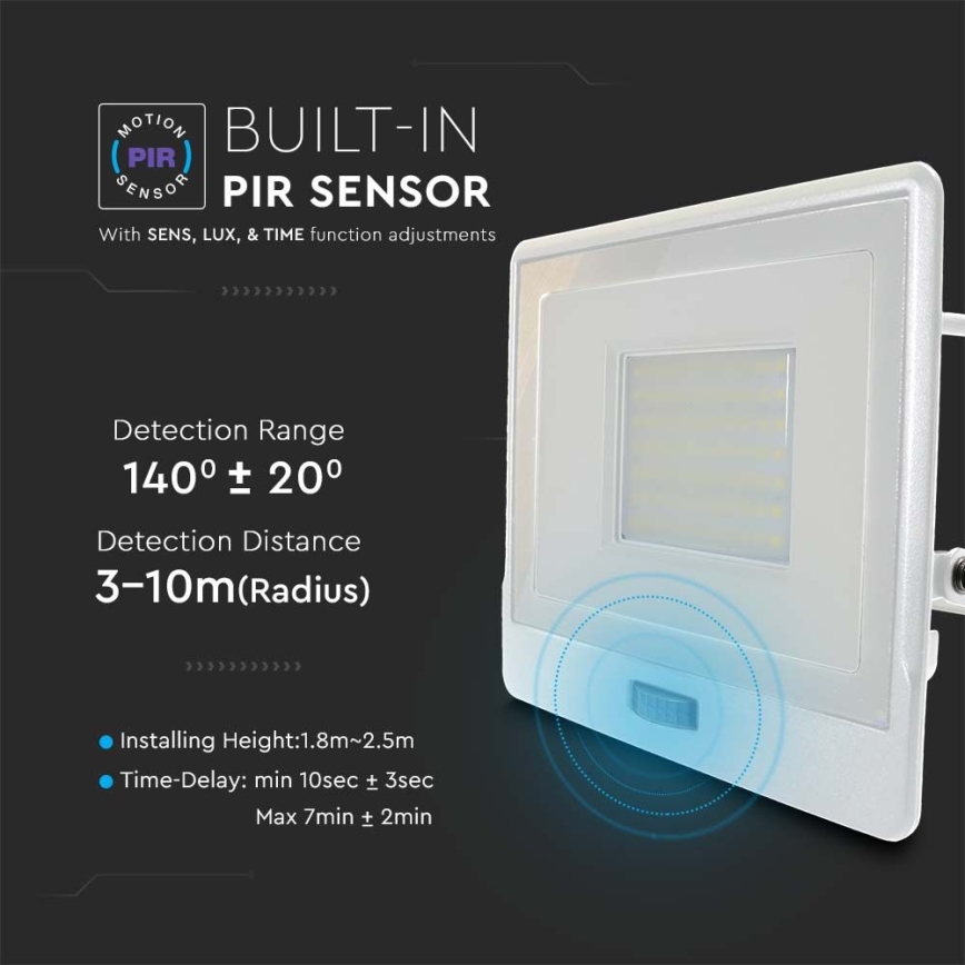 Holofote LED com sensor LED/50W/230V 6500K IP65 branco