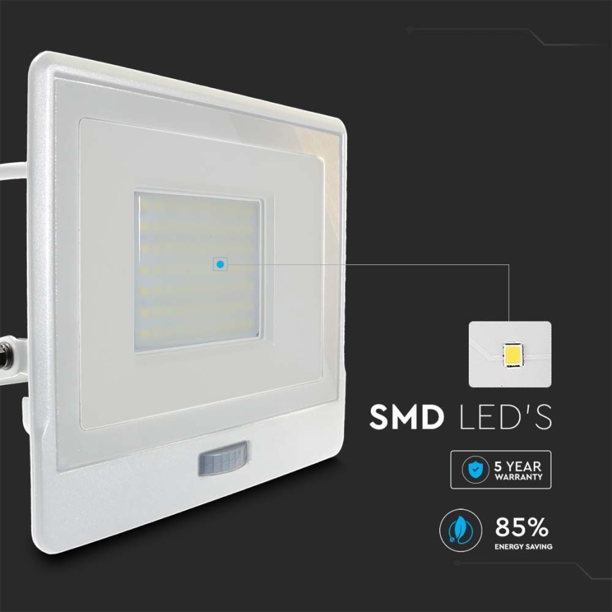 Holofote LED com sensor LED/50W/230V 6500K IP65 branco
