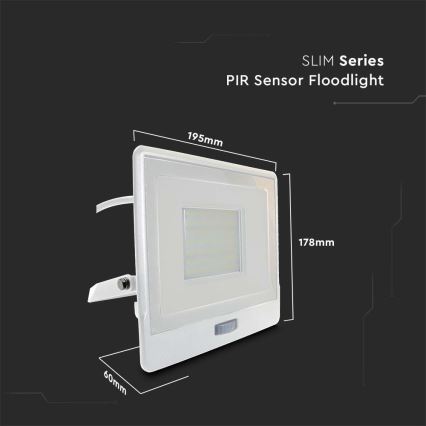 Holofote LED com sensor LED/50W/230V 6500K IP65 branco