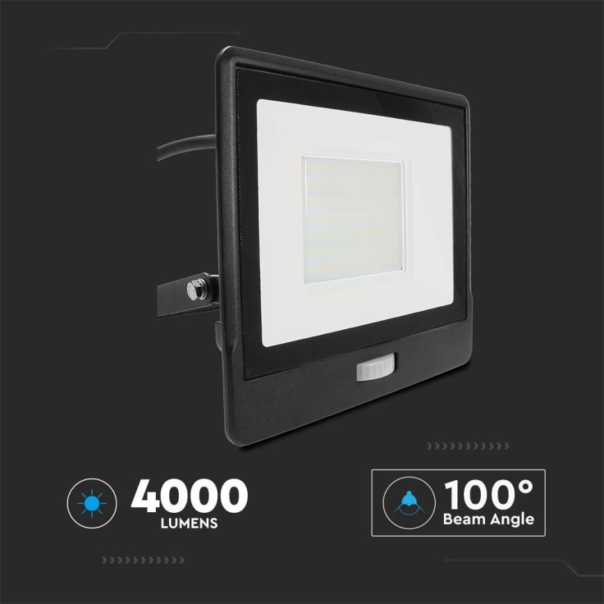Holofote LED com sensor LED/50W/230V 6500K IP65 preto
