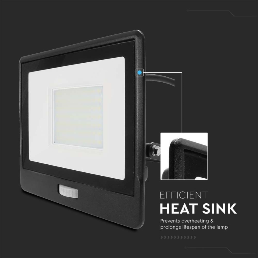 Holofote LED com sensor LED/50W/230V 6500K IP65 preto