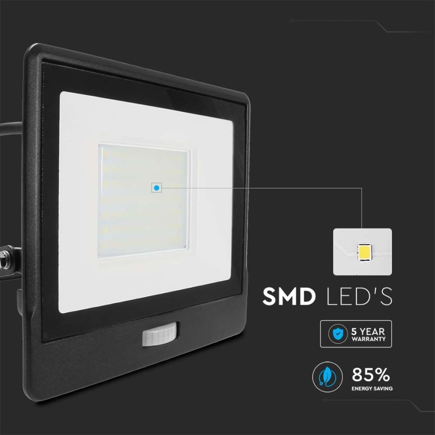 Holofote LED com sensor LED/50W/230V 6500K IP65 preto