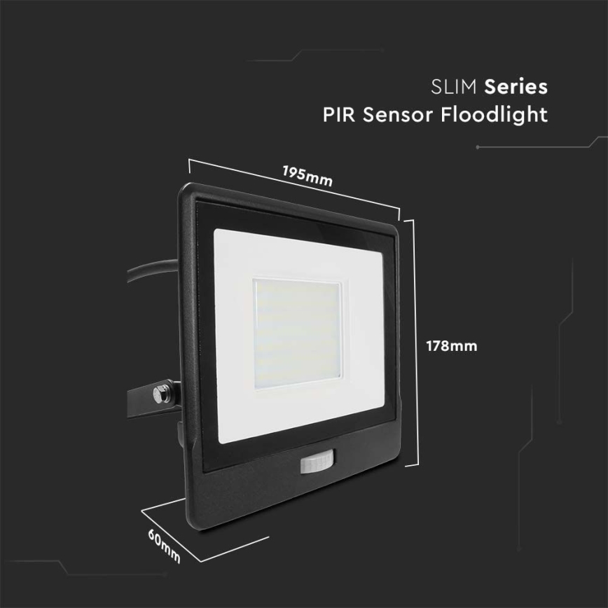 Holofote LED com sensor LED/50W/230V 6500K IP65 preto