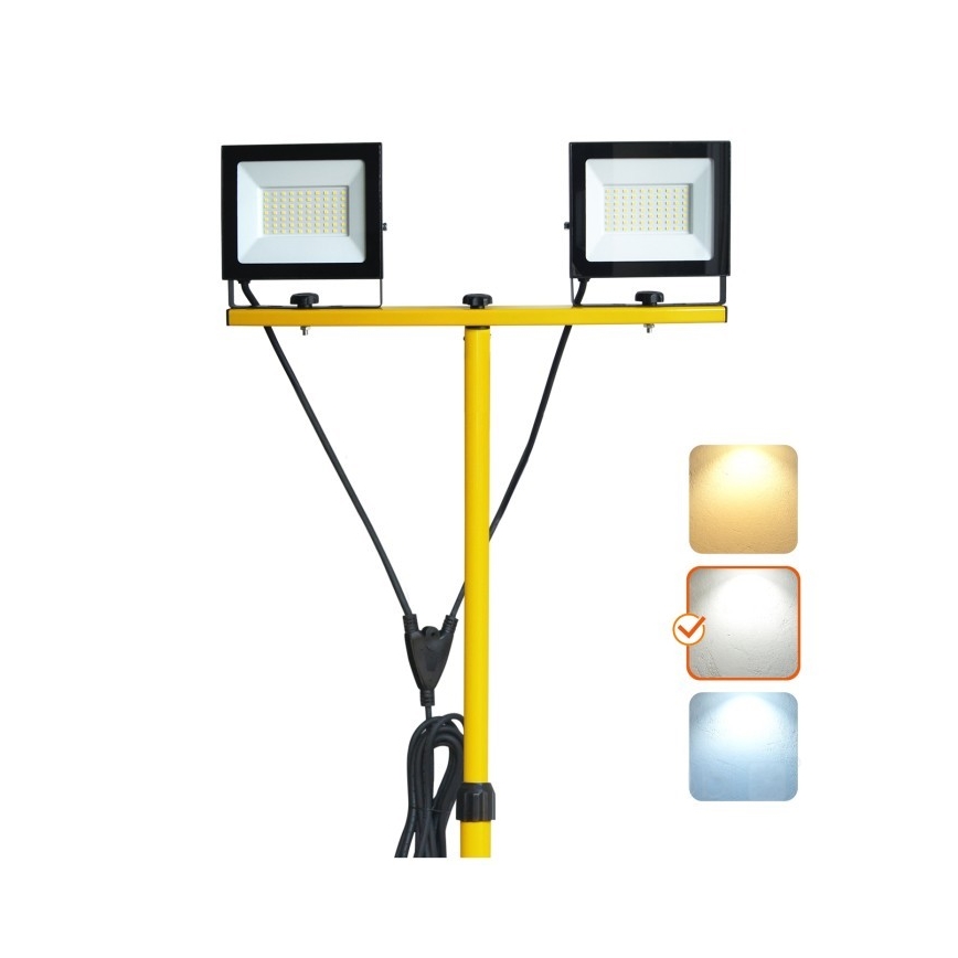 Holofote LED com suporte TIGRA 2xLED/50W/230V 4000K IP54 preto/amarelo