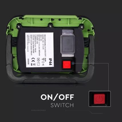 Holofote LED recarregável SAMSUNG CHIP LED/10W/3,7V IP44 6400K 3600 mAh verde