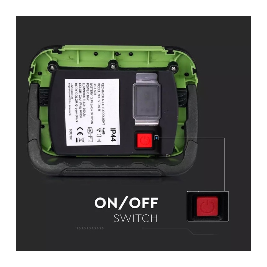 Holofote LED recarregável SAMSUNG CHIP LED/10W/3,7V IP44 6400K 3600 mAh verde