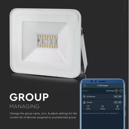 Holofote LED RGB inteligente e regulável LED/20W/230V IP65 branco