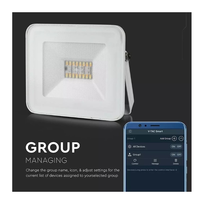 Holofote LED RGB inteligente e regulável LED/20W/230V IP65 branco