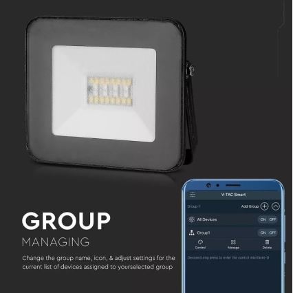 Holofote LED RGB inteligente e regulável LED/20W/230V IP65 preto