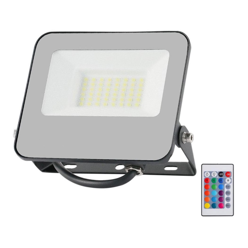 Holofote LED RGBW regulável LED/30W/230V IP65 cinzento + comando