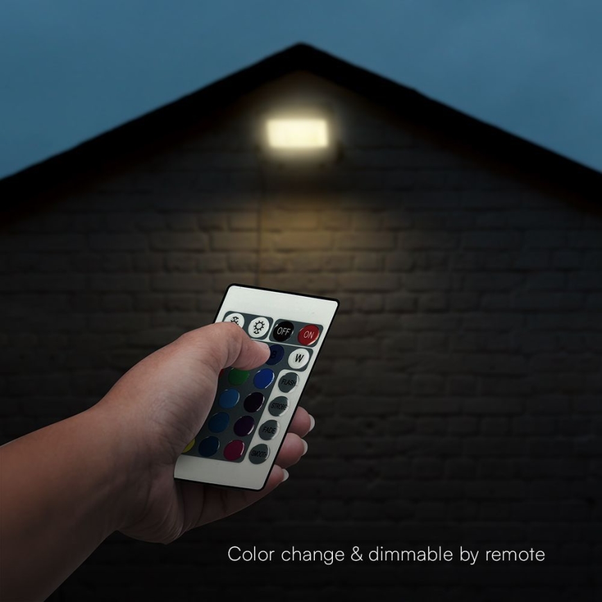 Holofote LED RGBW regulável LED/30W/230V IP65 cinzento + comando