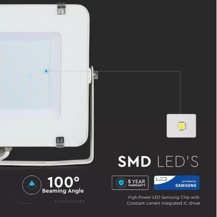 Holofote LED SAMSUNG CHIP LED/150W/230V 3000K IP65 branco