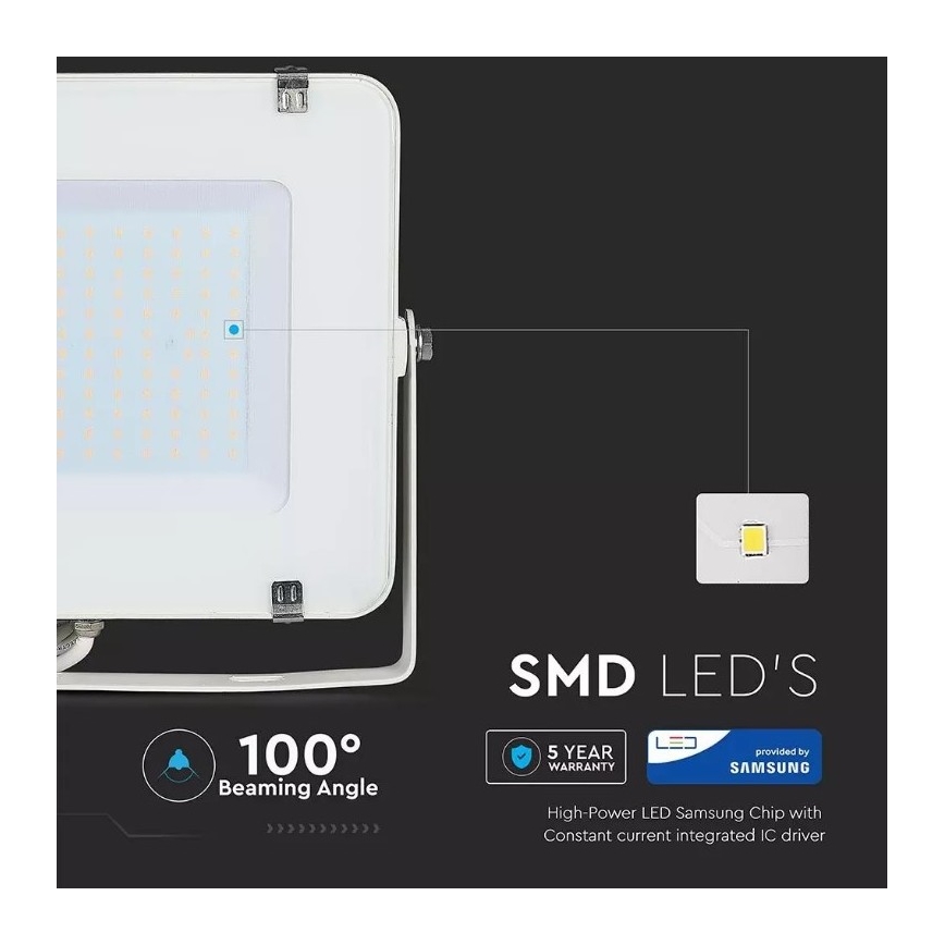 Holofote LED SAMSUNG CHIP LED/150W/230V 3000K IP65 branco