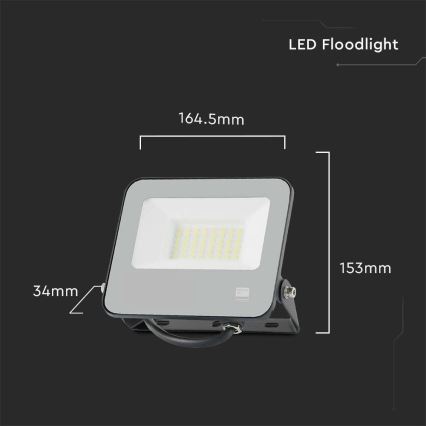 Holofote LED SAMSUNG CHIP LED/30W/230V 4000K IP65 preto