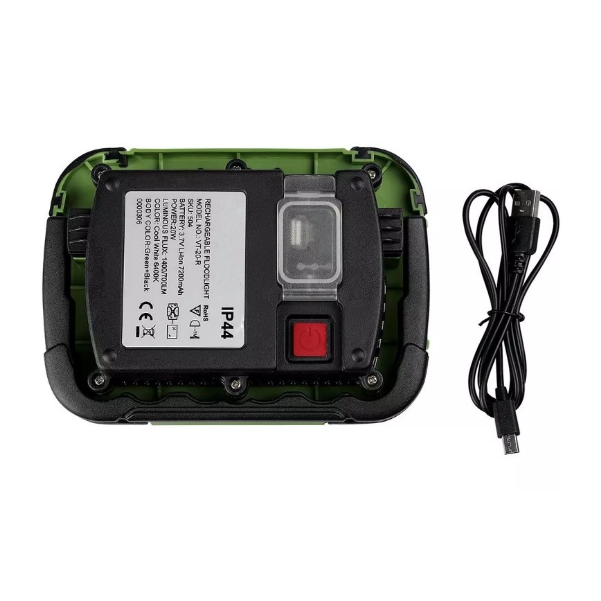 Holofote recarregável LED SAMSUNG CHIP + função SOS LED/10W/3,7V/USB IP44 4000K verde