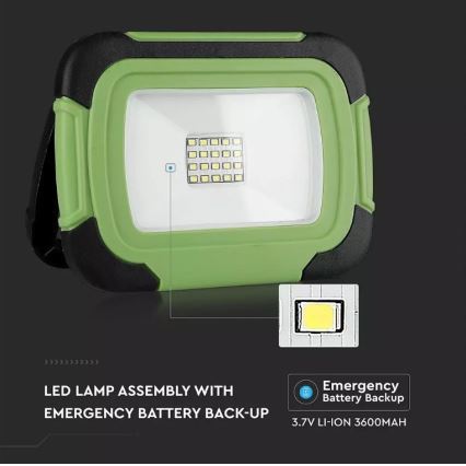 Holofote recarregável LED SAMSUNG CHIP + função SOS LED/10W/3,7V/USB IP44 4000K verde