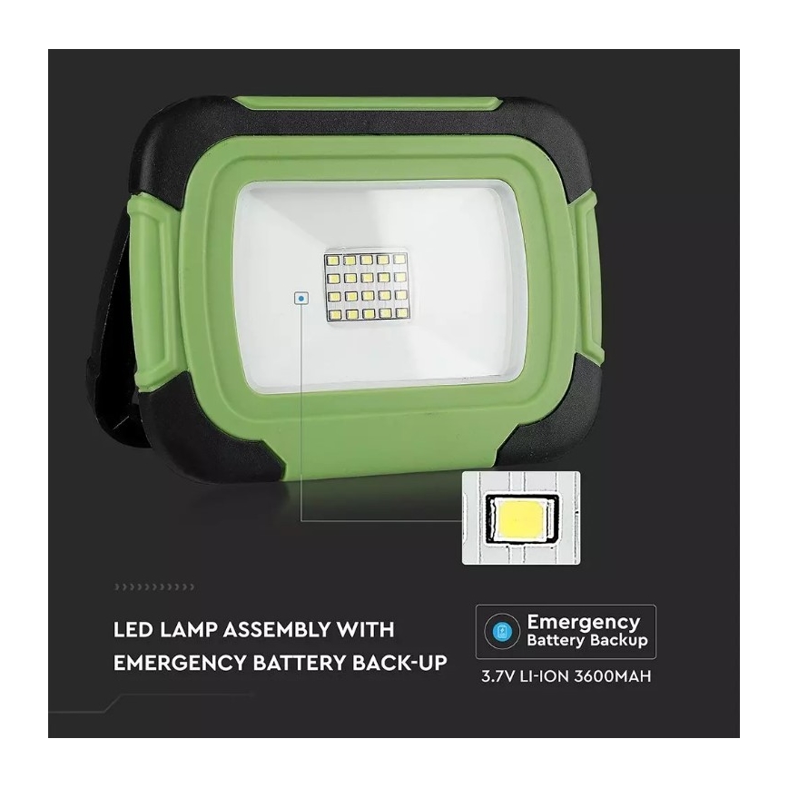 Holofote recarregável LED SAMSUNG CHIP + função SOS LED/10W/3,7V/USB IP44 4000K verde