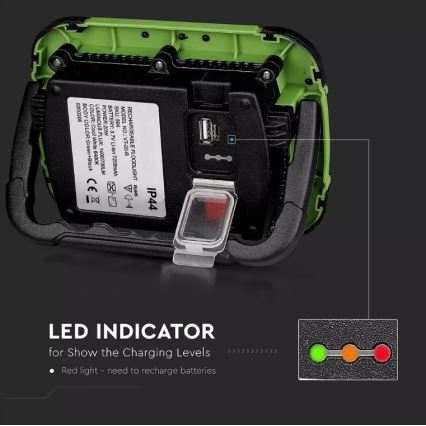 Holofote recarregável LED SAMSUNG CHIP + função SOS LED/10W/3,7V/USB IP44 4000K verde