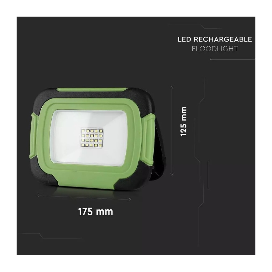 Holofote recarregável LED SAMSUNG CHIP + função SOS LED/10W/3,7V/USB IP44 4000K verde