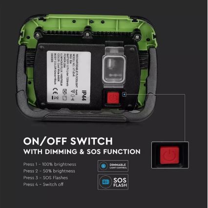 Holofote recarregável LED SAMSUNG CHIP + função SOS LED/20W/3,7V/USB IP44 4000K verde