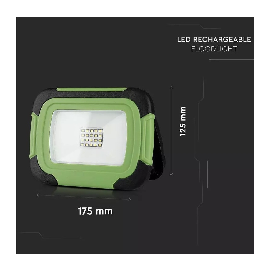 Holofote recarregável LED SAMSUNG CHIP LED/10W/3,7V IP44 4000K verde