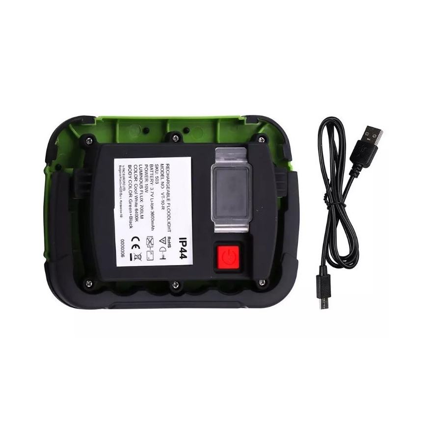 Holofote recarregável LED SAMSUNG CHIP LED/10W/3,7V IP44 6400K verde