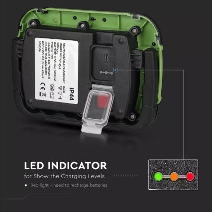 Holofote recarregável LED SAMSUNG CHIP LED/10W/3,7V IP44 6400K verde