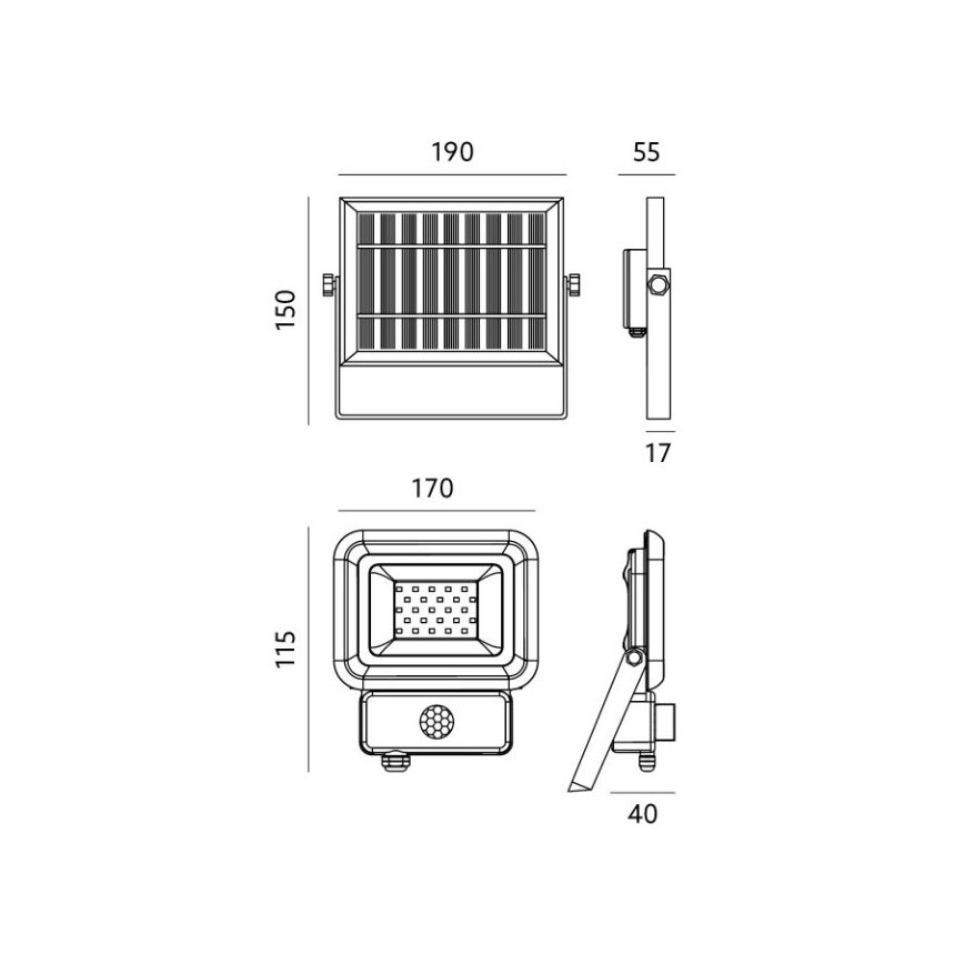 Holofote solar exterior LED com sensor LED/10W/3,7V 6500K IP65